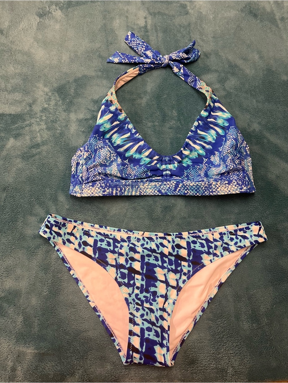 Blue Patterned Two-Piece Bikini Set